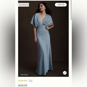 Anthropologie Leila Satin Charmeuse Maxi Dress Dusty Blue